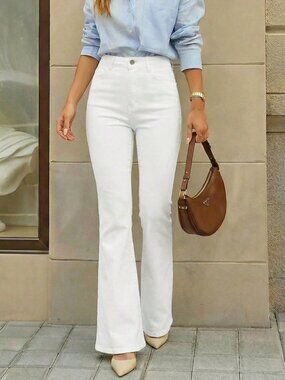 White Casual Women's Minimalist Denim Jeans